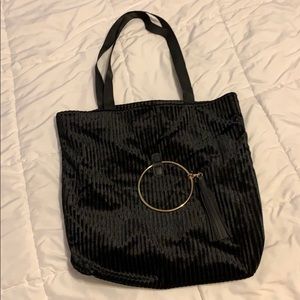 Black Velvet bag with gold ring to cinch